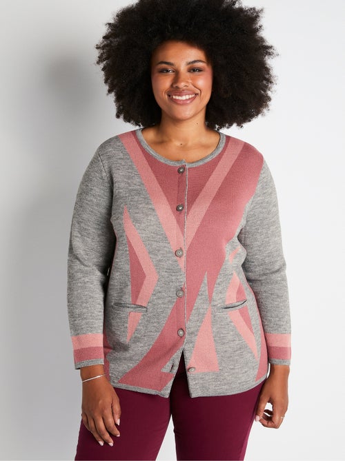 Gilet boutonné mi long jacquard laine - Kiabi