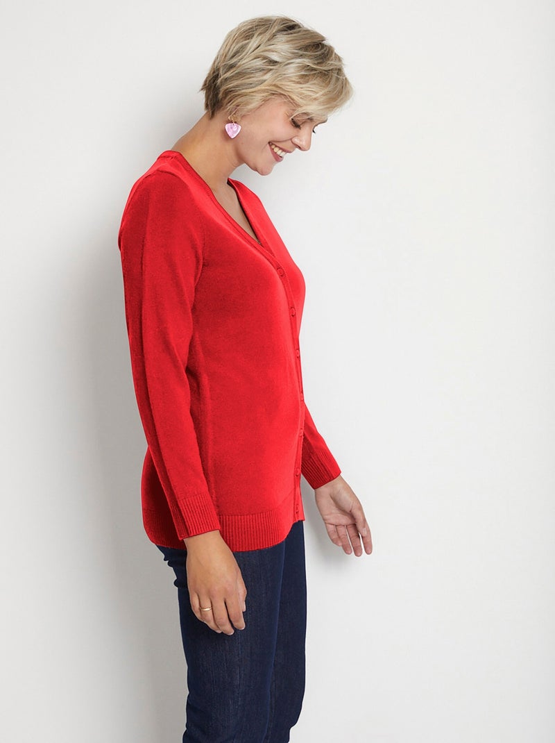 Gilet boutonné mi long maille douce - Afibel Rouge - Kiabi