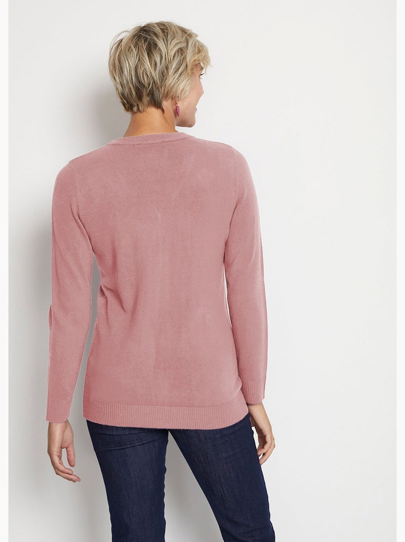 Gilet boutonné mi long maille douce Rose - Kiabi