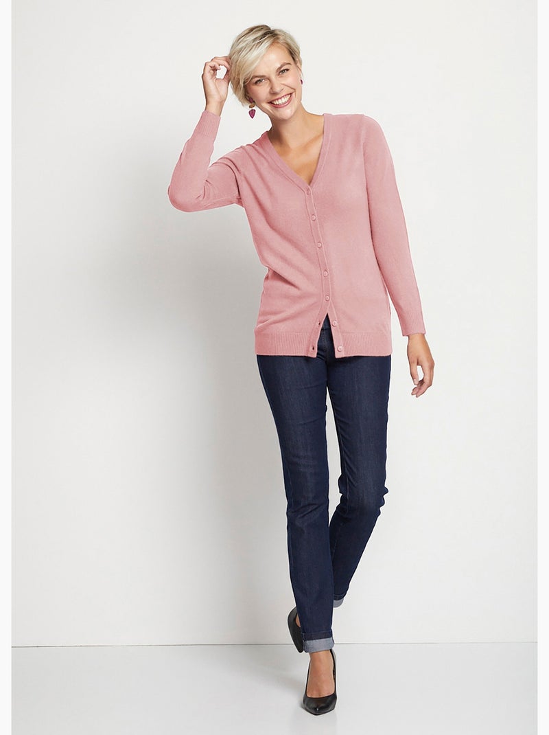 Gilet boutonné mi long maille douce Rose - Kiabi