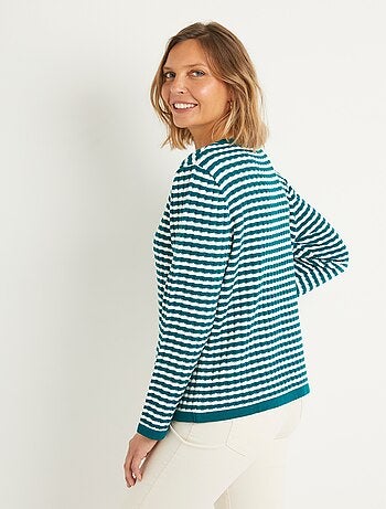 Gilet boutonné rayé chic avec col rond - Afibel
