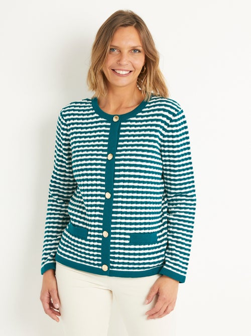 Gilet boutonné rayé chic avec col rond - Afibel - Kiabi