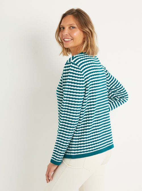 Gilet boutonné rayé chic avec col rond - Afibel - Kiabi