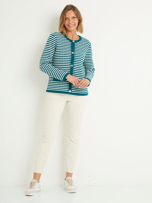Gilet boutonné rayé chic avec col rond - Afibel - Kiabi