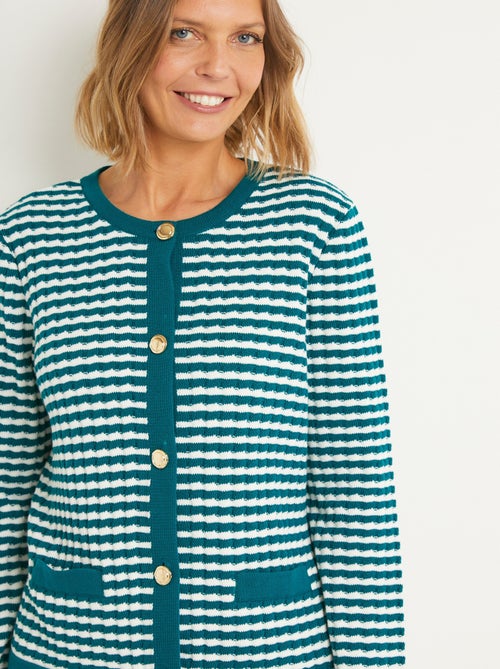Gilet boutonné rayé chic avec col rond - Afibel - Kiabi