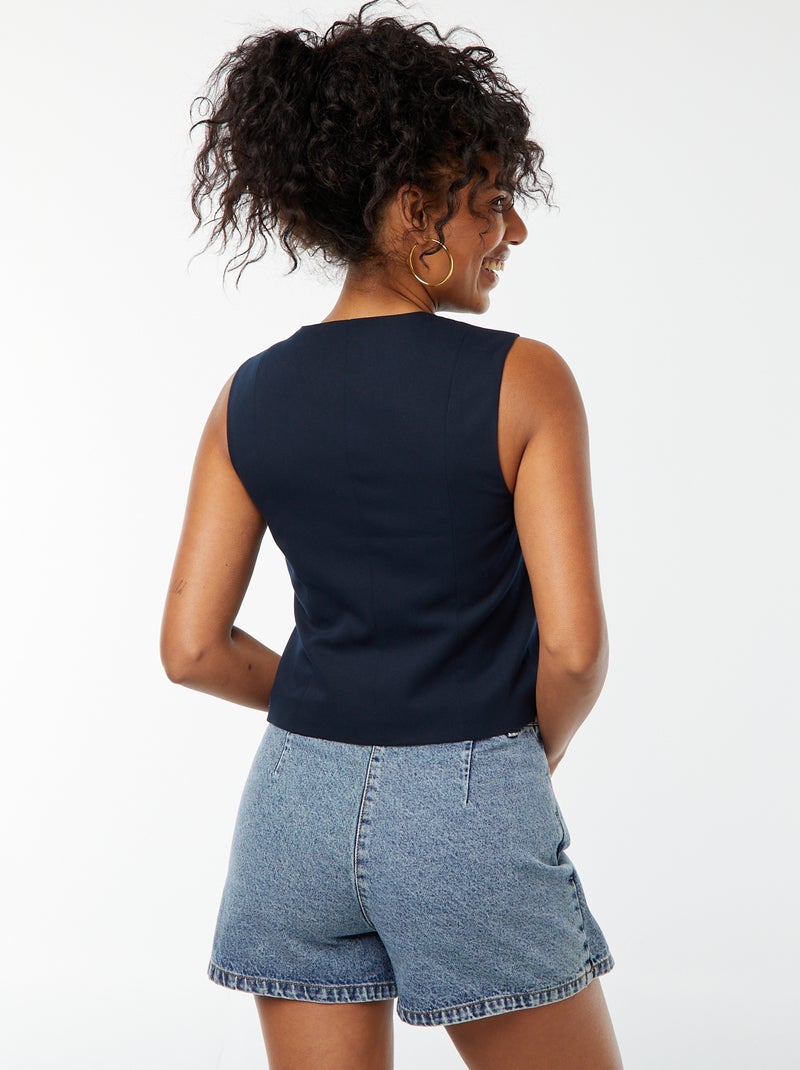 Gilet boutonné sans manches Bleu - Kiabi