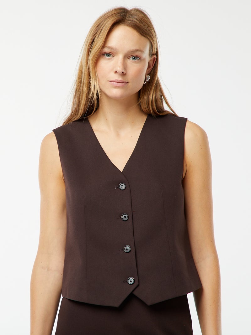 Gilet boutonné sans manches Marron - Kiabi