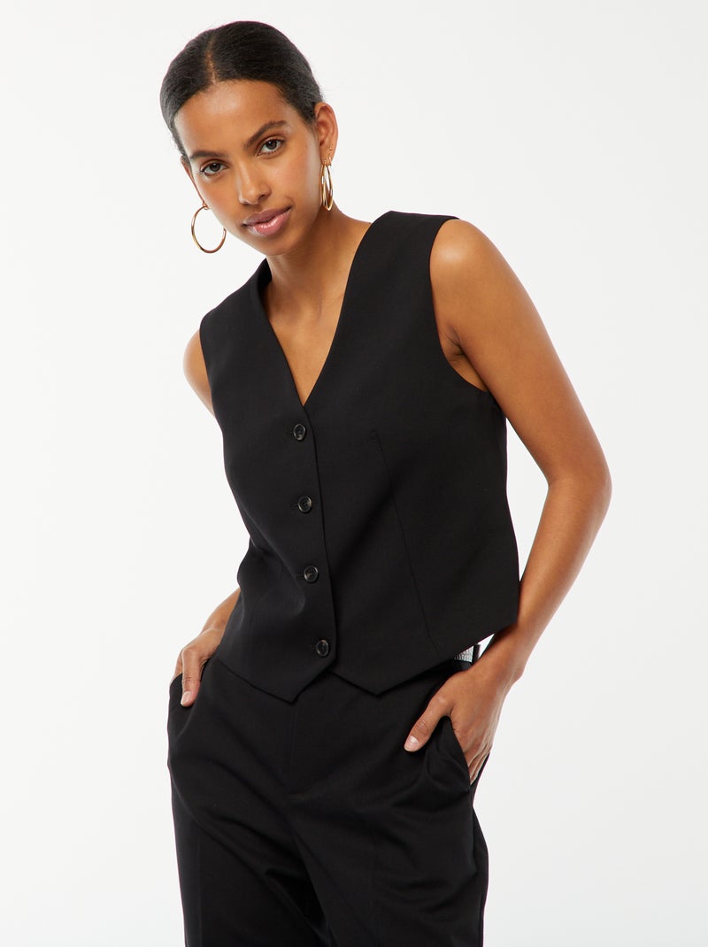 Gilet boutonné sans manches Noir - Kiabi