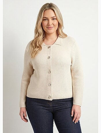 Gilet boutonné uni avec col manches longues - Afibel