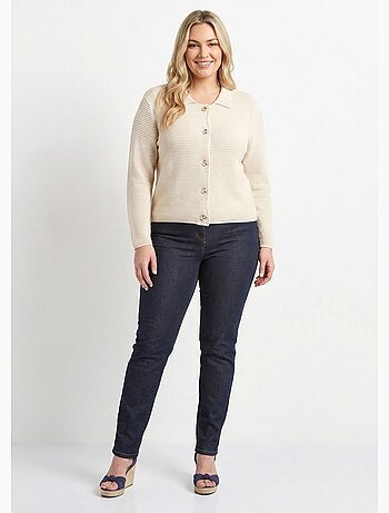 Gilet boutonné uni avec col manches longues - Afibel