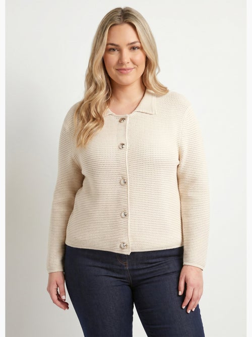 Gilet boutonné uni avec col manches longues - Afibel - Kiabi