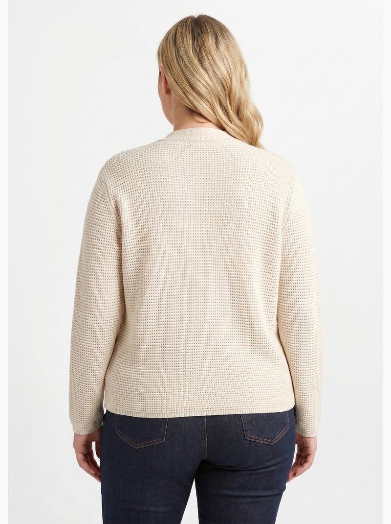 Gilet boutonné uni avec col manches longues - Afibel Beige - Kiabi