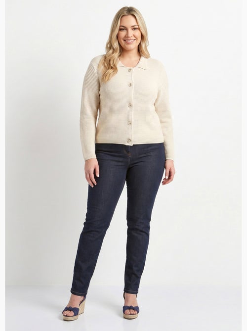 Gilet boutonné uni avec col manches longues - Afibel - Kiabi