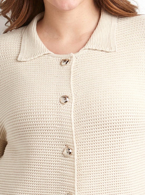 Gilet boutonné uni avec col manches longues - Afibel - Kiabi