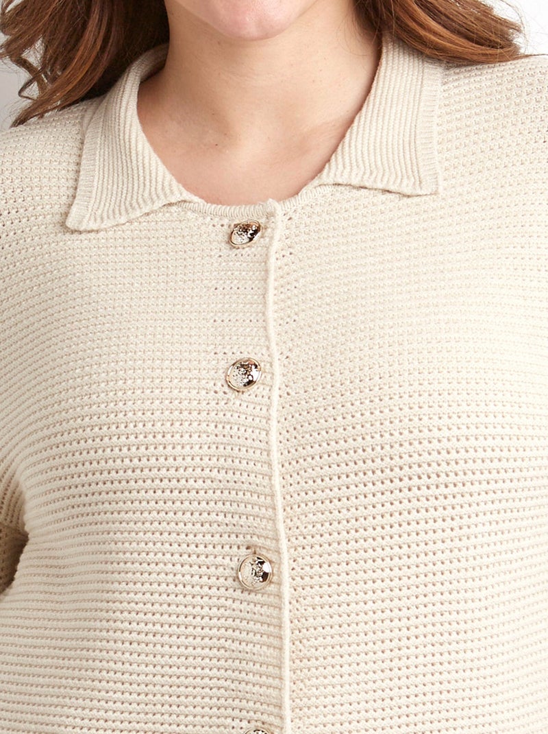 Gilet boutonné uni avec col manches longues - Afibel Beige - Kiabi