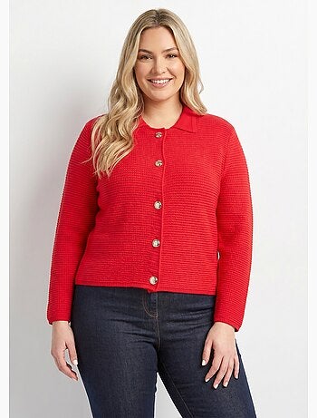 Gilet boutonné uni avec col manches longues - Afibel