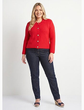 Gilet boutonné uni avec col manches longues - Afibel
