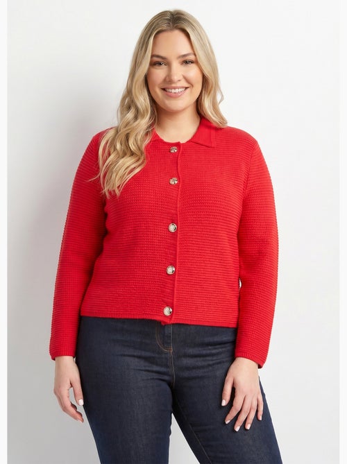 Gilet boutonné uni avec col manches longues - Afibel - Kiabi