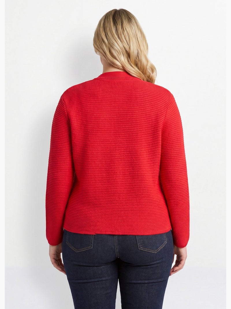 Gilet boutonné uni avec col manches longues - Afibel Rouge - Kiabi