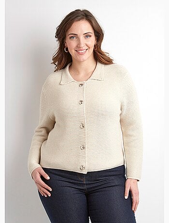 Gilet boutonné uni avec col manches longues