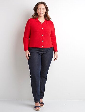 Gilet boutonné uni avec col manches longues