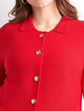 Gilet boutonné uni avec col manches longues