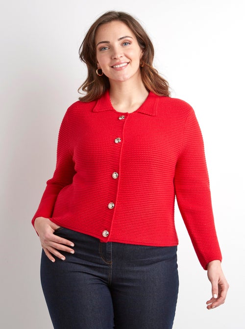 Gilet boutonné uni avec col manches longues - Kiabi