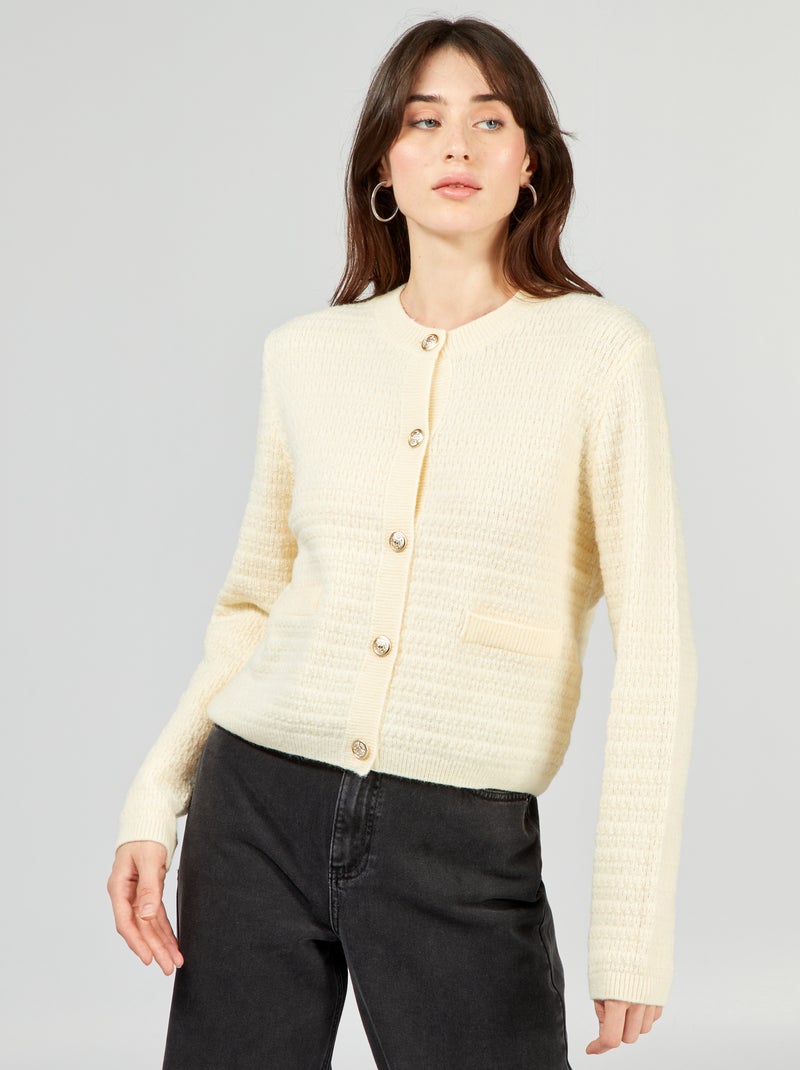 Gilet boutonnée en maille Ecru - Kiabi