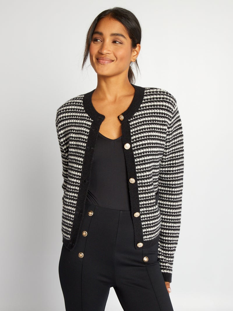 Gilet boutonnée en maille Noir/blanc - Kiabi