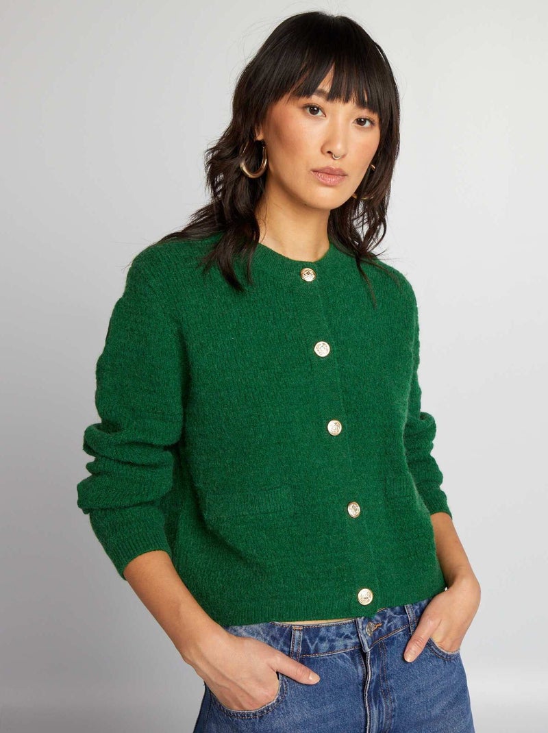 Gilet boutonnée en maille Vert - Kiabi