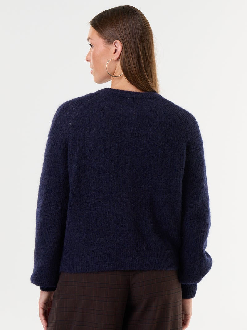 Gilet boutonnée en mohair et laine mélangé Bleu - Kiabi