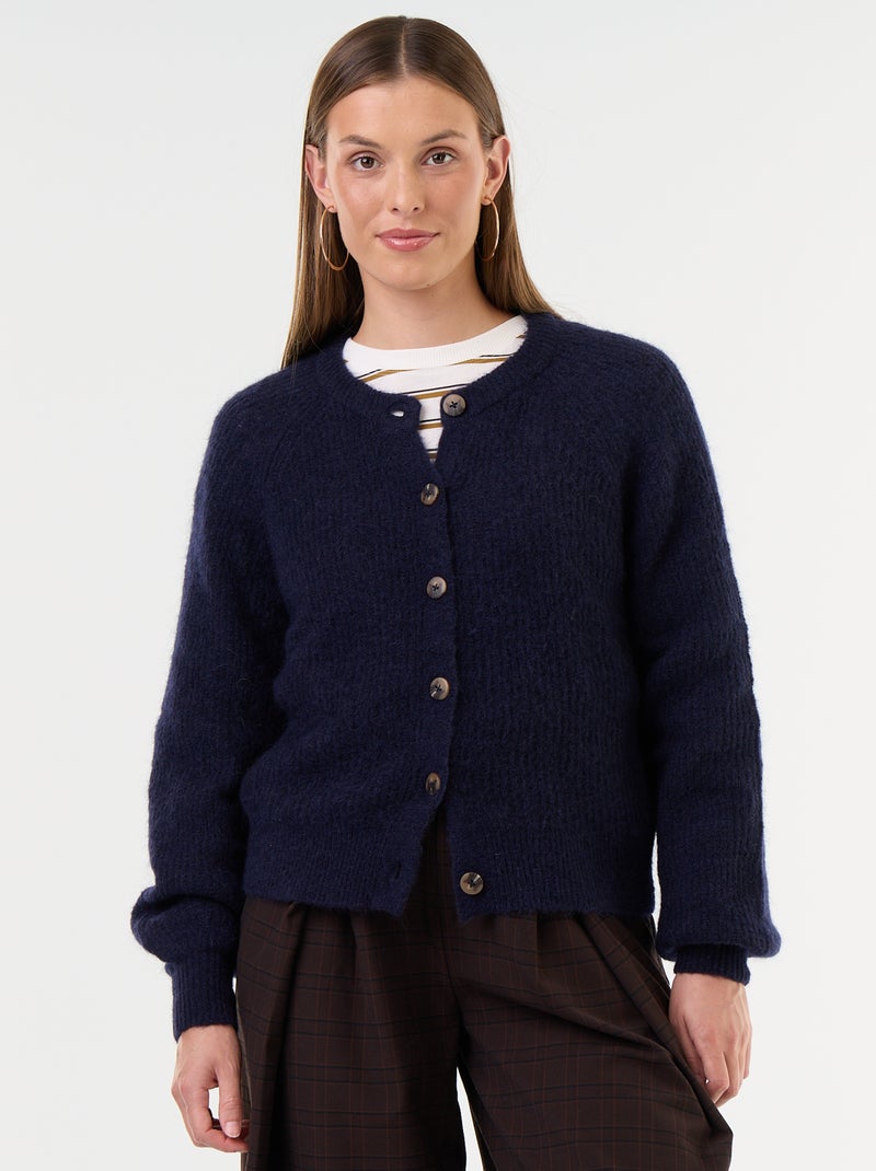 Gilet boutonnée en mohair et laine mélangé Bleu - Kiabi