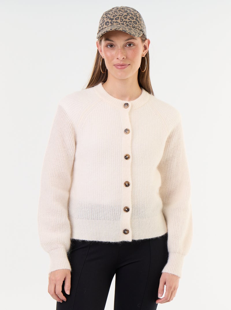 Gilet boutonnée en mohair et laine mélangé Gris - Kiabi