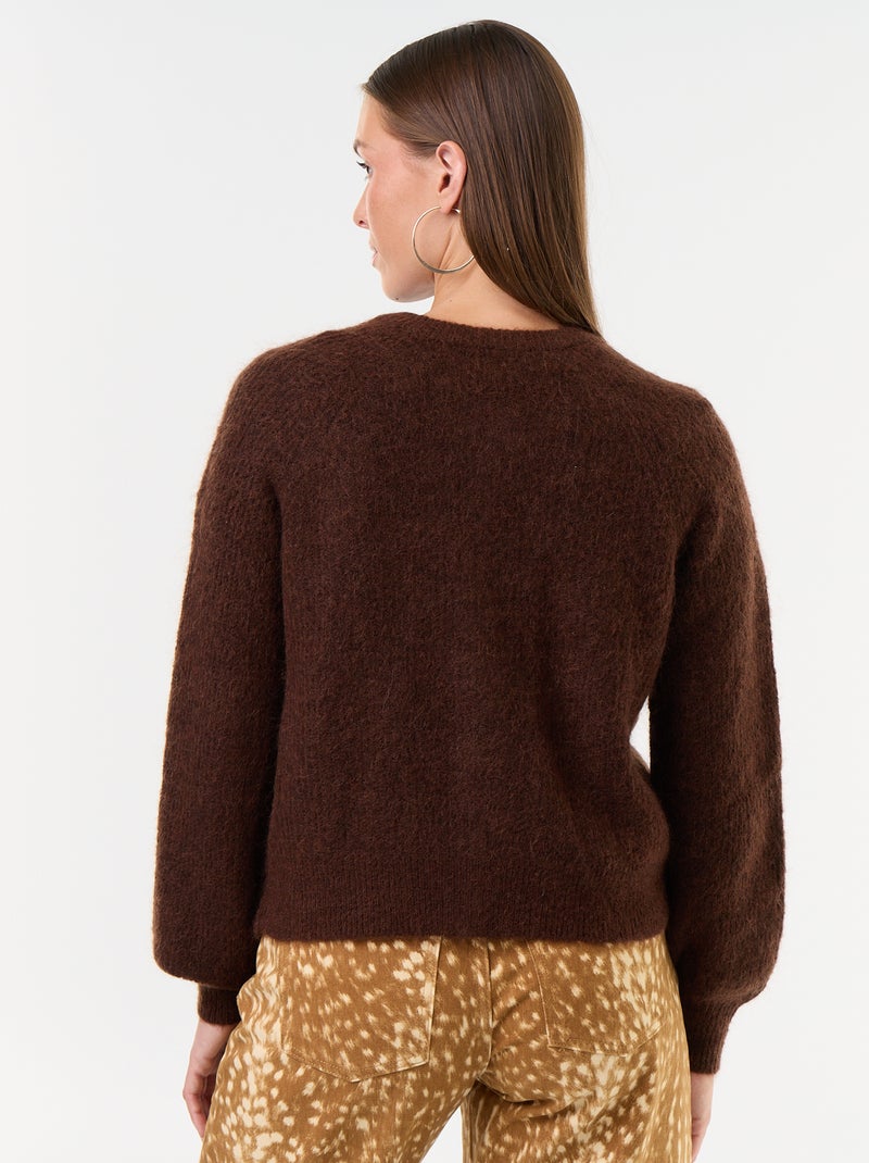Gilet boutonnée en mohair et laine mélangé Marron - Kiabi