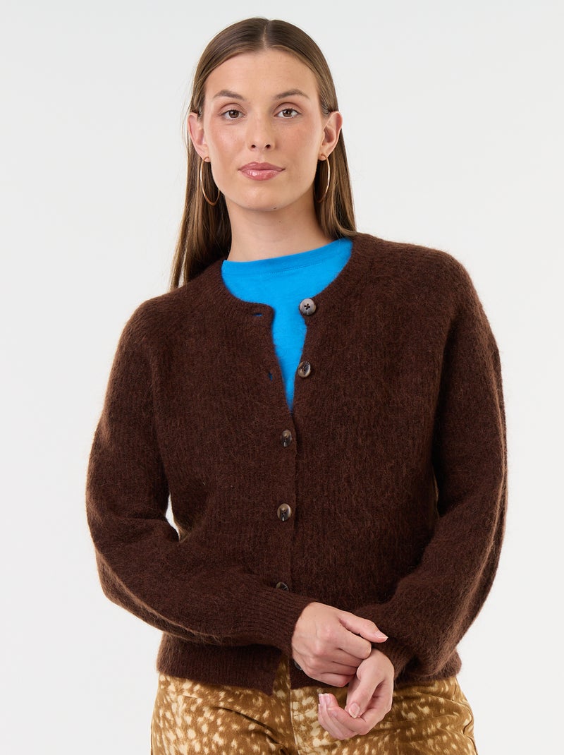 Gilet boutonnée en mohair et laine mélangé Marron - Kiabi
