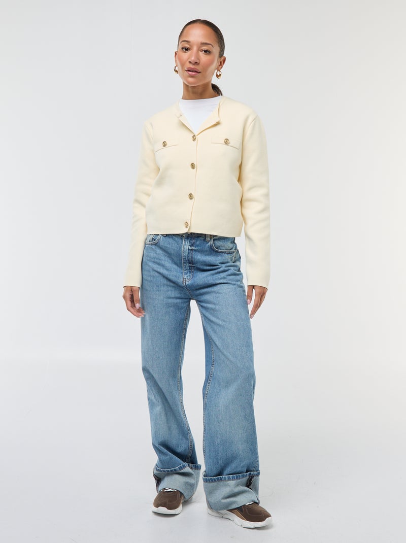 Gilet boutons dorés maille texturée Ecru - Kiabi