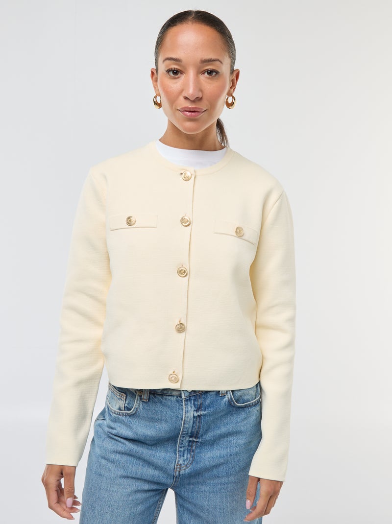 Gilet boutons dorés maille texturée Ecru - Kiabi