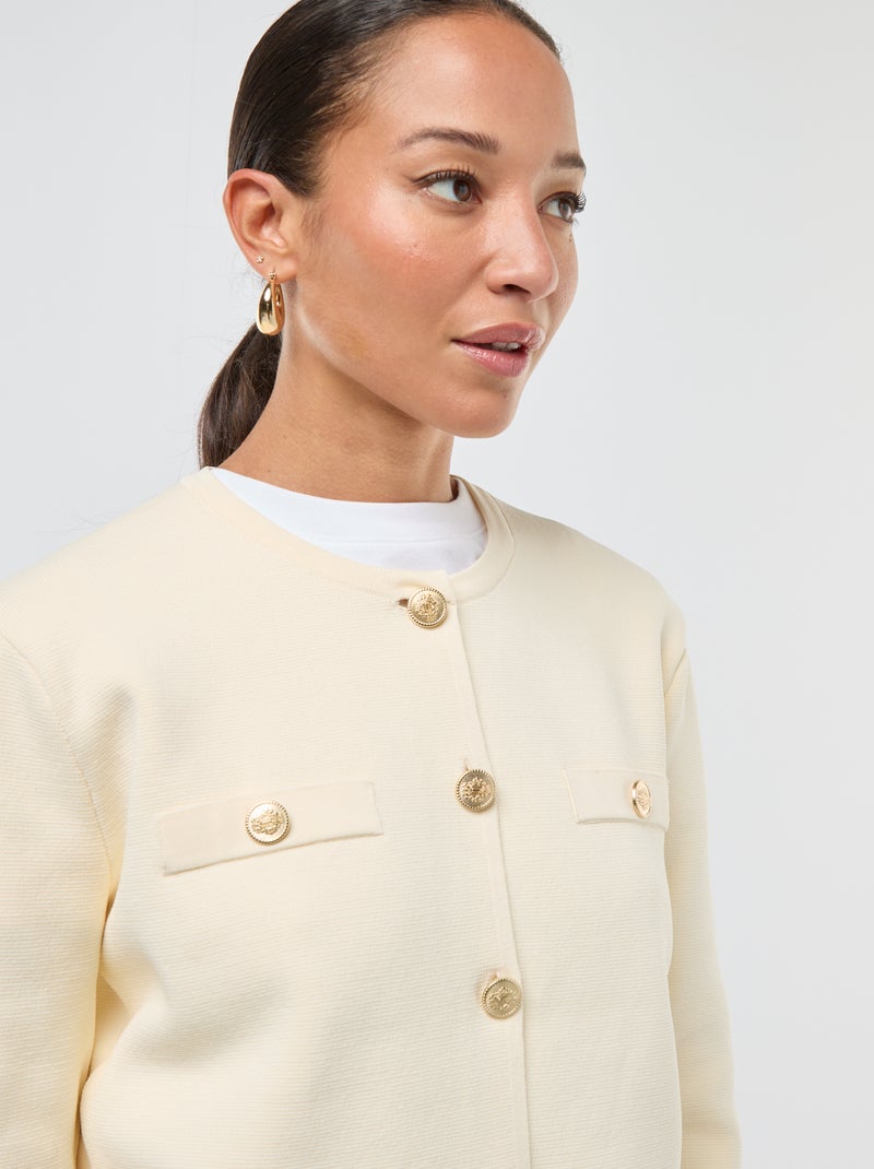 Gilet boutons dorés maille texturée Ecru - Kiabi