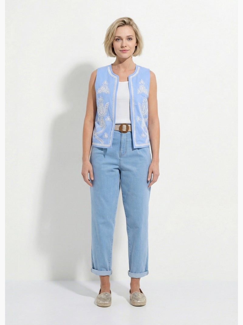 Gilet brodé sans manches - afibel Bleu Ecru - Kiabi