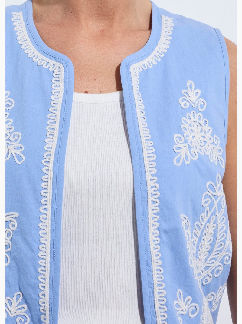 Gilet brodé sans manches - afibel Bleu Ecru - Kiabi