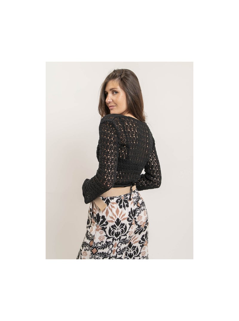 Gilet cache-cœur en crochet KASSIE Noir - Kiabi