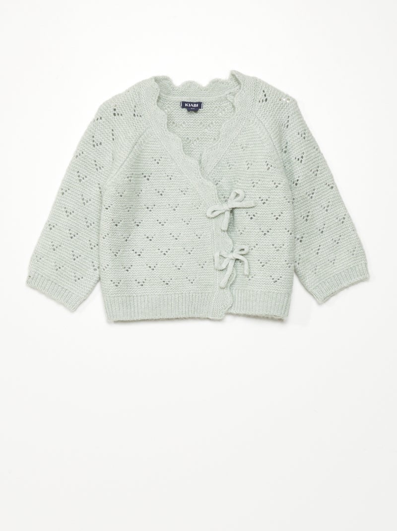 Gilet cache-coeur en maille fantaisie vert cendré - Kiabi