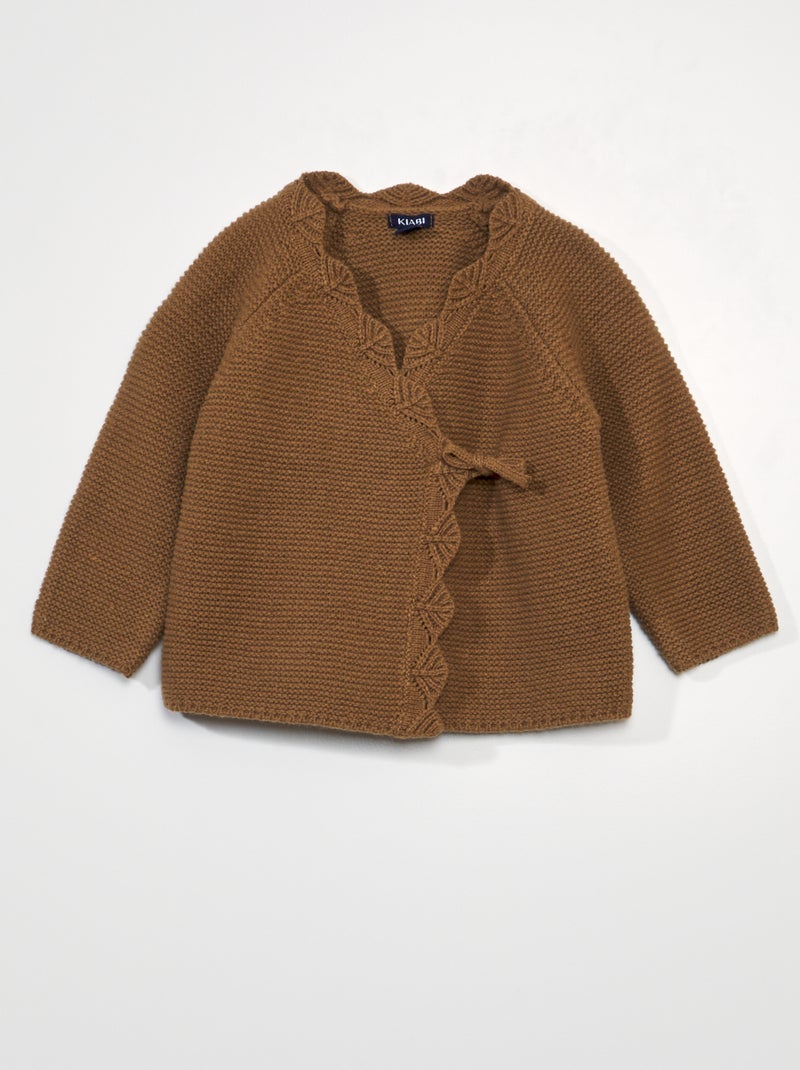 Gilet cache-coeur en point mousse Beige - Kiabi