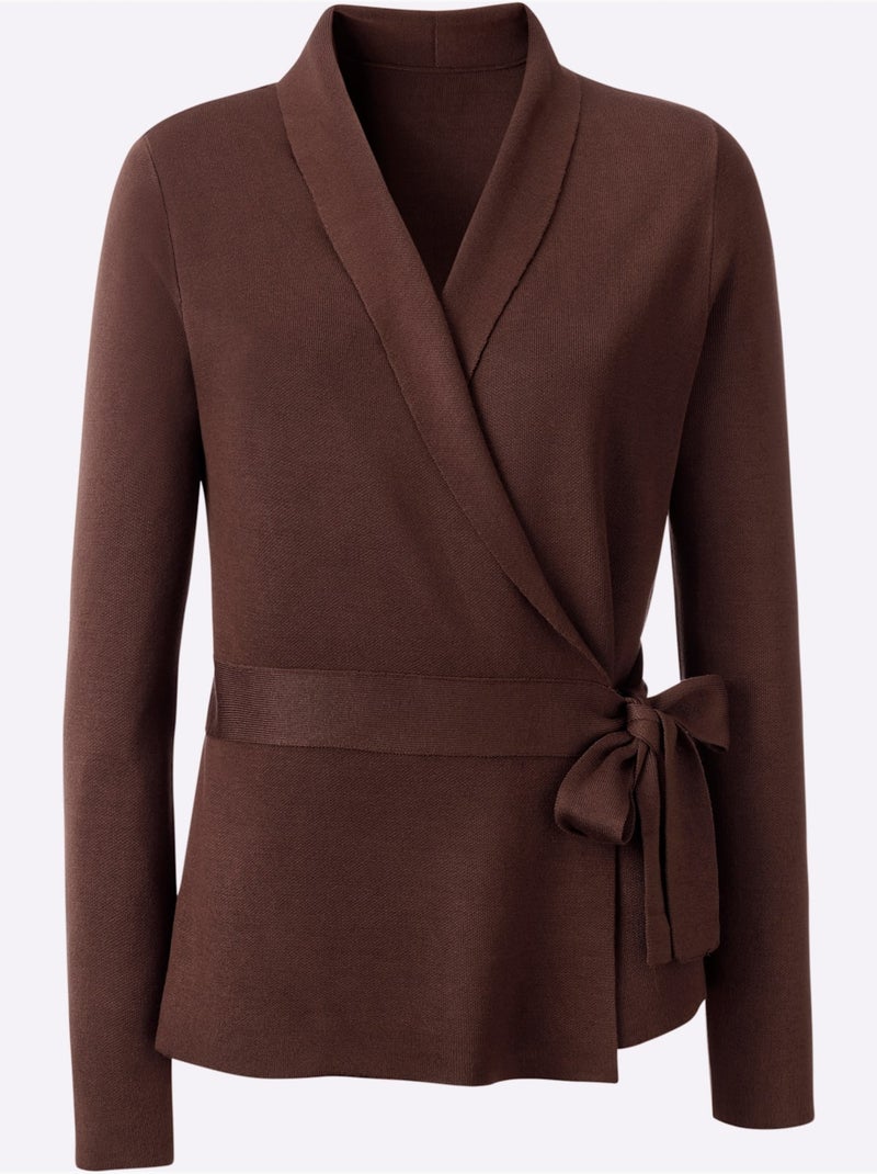 Gilet cache-cœur en tricot forme cache-cœur - taille standard - helline Marron/Choco - Kiabi