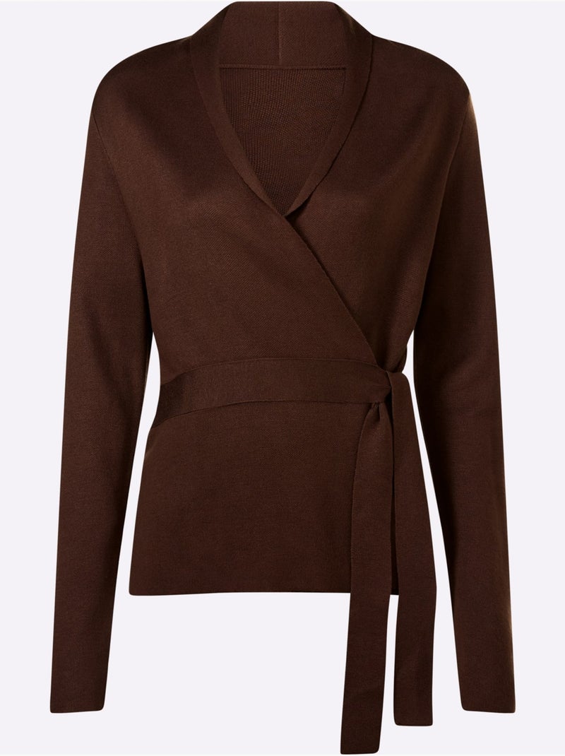 Gilet cache-cœur en tricot forme cache-cœur - taille standard - helline Marron/Choco - Kiabi
