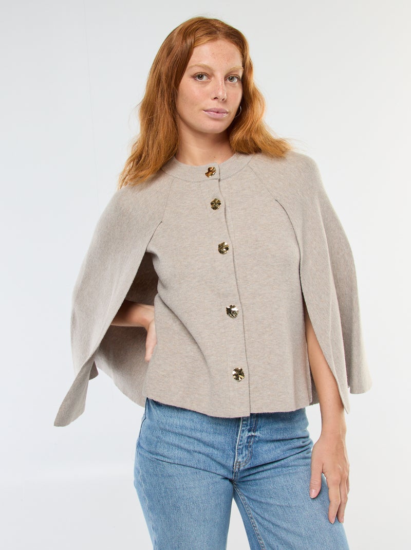 Gilet cape avec boutons dorés Beige - Kiabi