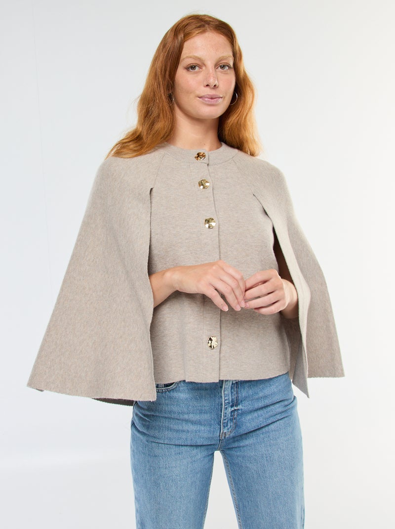 Gilet cape avec boutons dorés Beige - Kiabi