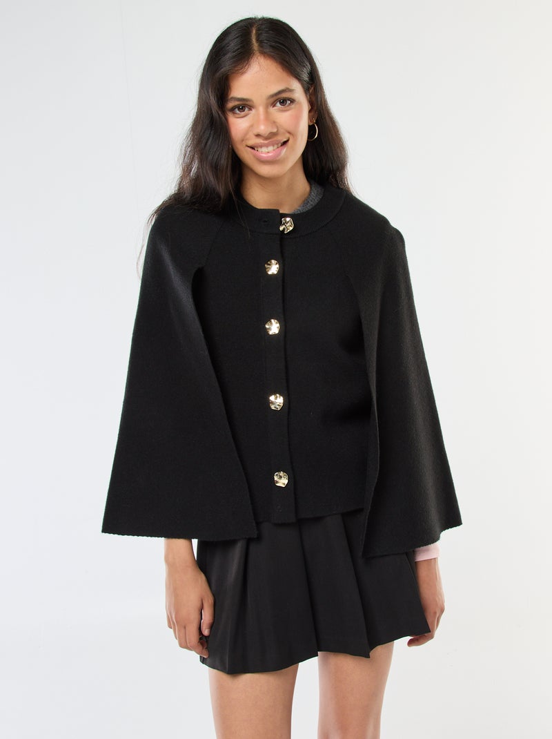 Gilet cape avec boutons dorés Noir - Kiabi