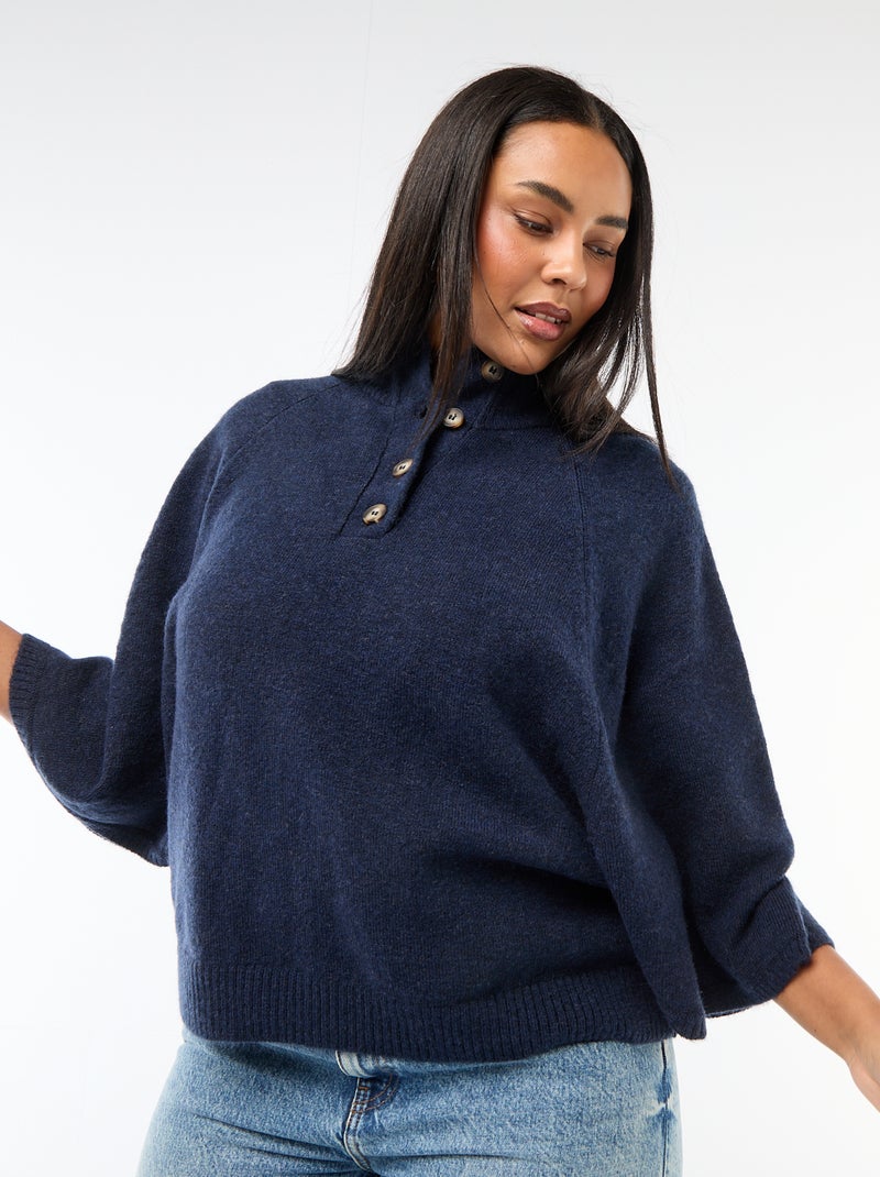Gilet cape en maille grosse jauge Bleu - Kiabi
