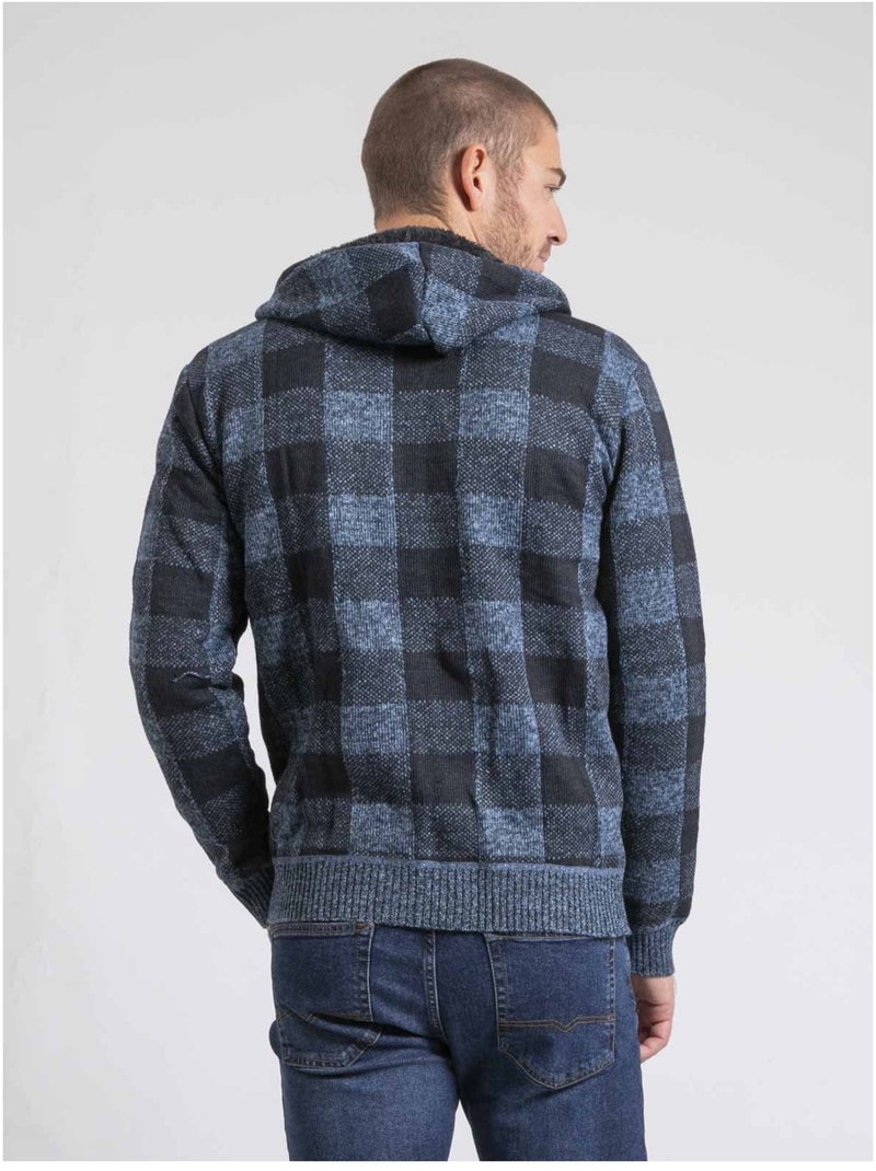 Gilet capuche carreaux doublé sherpa LAMACAO Bleu - Kiabi